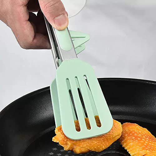 pepplo 3in1 Silicone Kitchen Cooking Tongs Set, Stainless Steel Nonstick Food Tong Silicone Tips for Serving Spaghetti Steak Pizza Salad(Green) - Image 3