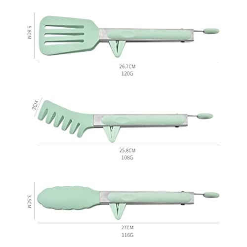 pepplo 3in1 Silicone Kitchen Cooking Tongs Set, Stainless Steel Nonstick Food Tong Silicone Tips for Serving Spaghetti Steak Pizza Salad(Green) - Image 2