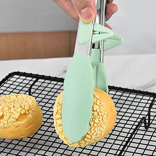 pepplo 3in1 Silicone Kitchen Cooking Tongs Set, Stainless Steel Nonstick Food Tong Silicone Tips for Serving Spaghetti Steak Pizza Salad(Green) - Image 4
