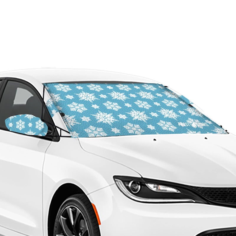FrostGuard Vortex Premium Winter Windshield Cover with Builtin Security Panels and Wiper Blade Coverage Mirror Covers Weather Resistant Protects from Snow Ice and Frost Snowy Lace Standard