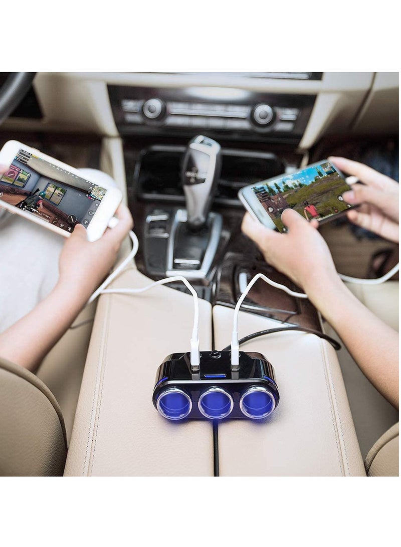 Automotive Lighter Adapter 3 Socket with LED Voltage Display Dual USB Car Charger On/Off Switches 12V Car Splitter Adapter Dashcam Replaceable fuse - Image 4