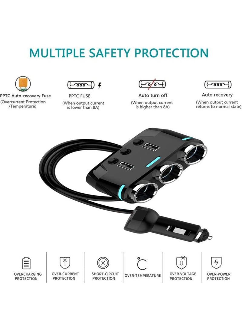 Automotive Lighter Adapter 3 Socket with LED Voltage Display Dual USB Car Charger On/Off Switches 12V Car Splitter Adapter Dashcam Replaceable fuse - Image 3