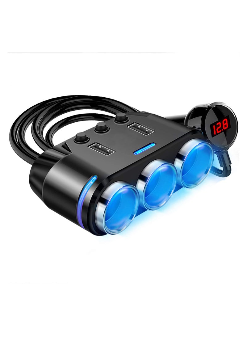 Automotive Lighter Adapter 3 Socket with LED Voltage Display Dual USB Car Charger On/Off Switches 12V Car Splitter Adapter Dashcam Replaceable fuse - Image 1