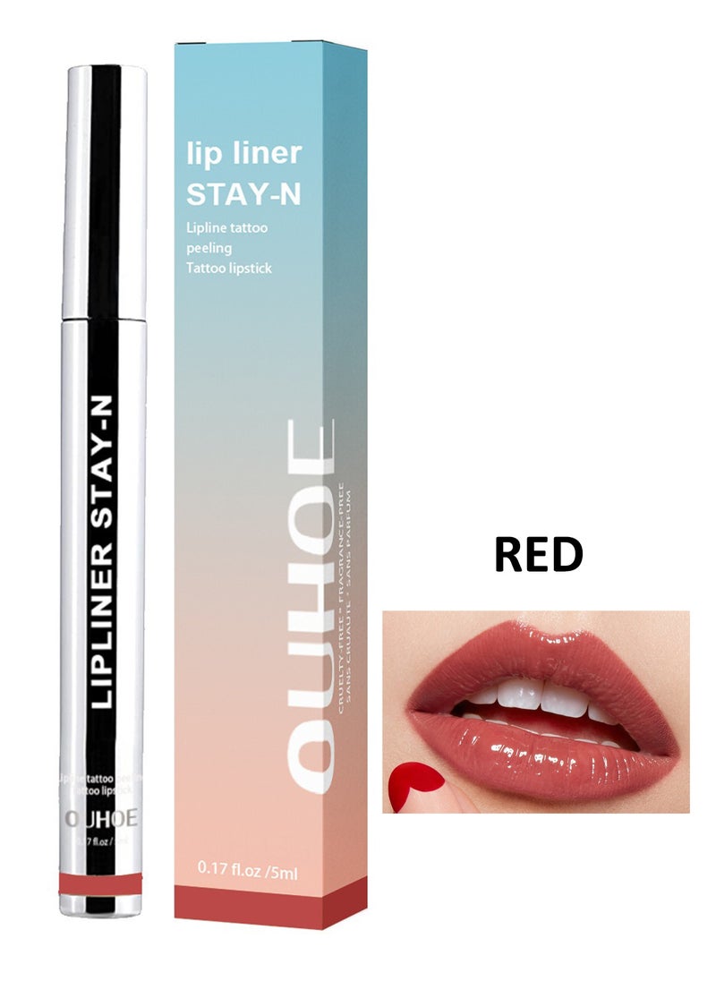 OUHOE Lipline Tattoo Peeling Tattoo Lipstick, Peel-Off Lip Liner Pencil, Waterproof Lip Shape Definer Easy to Apply for Women, Red  - Image 1