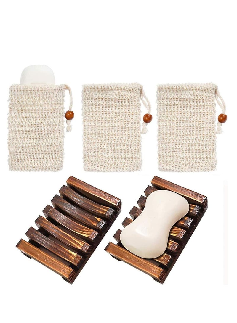 Soap Dishes for Bathroom Shower Holder Dish Tray Kitchen Home Bath Accessories Hand Craft Natural Wood Case Sponges Scrubber (2 Pack) - Image 1