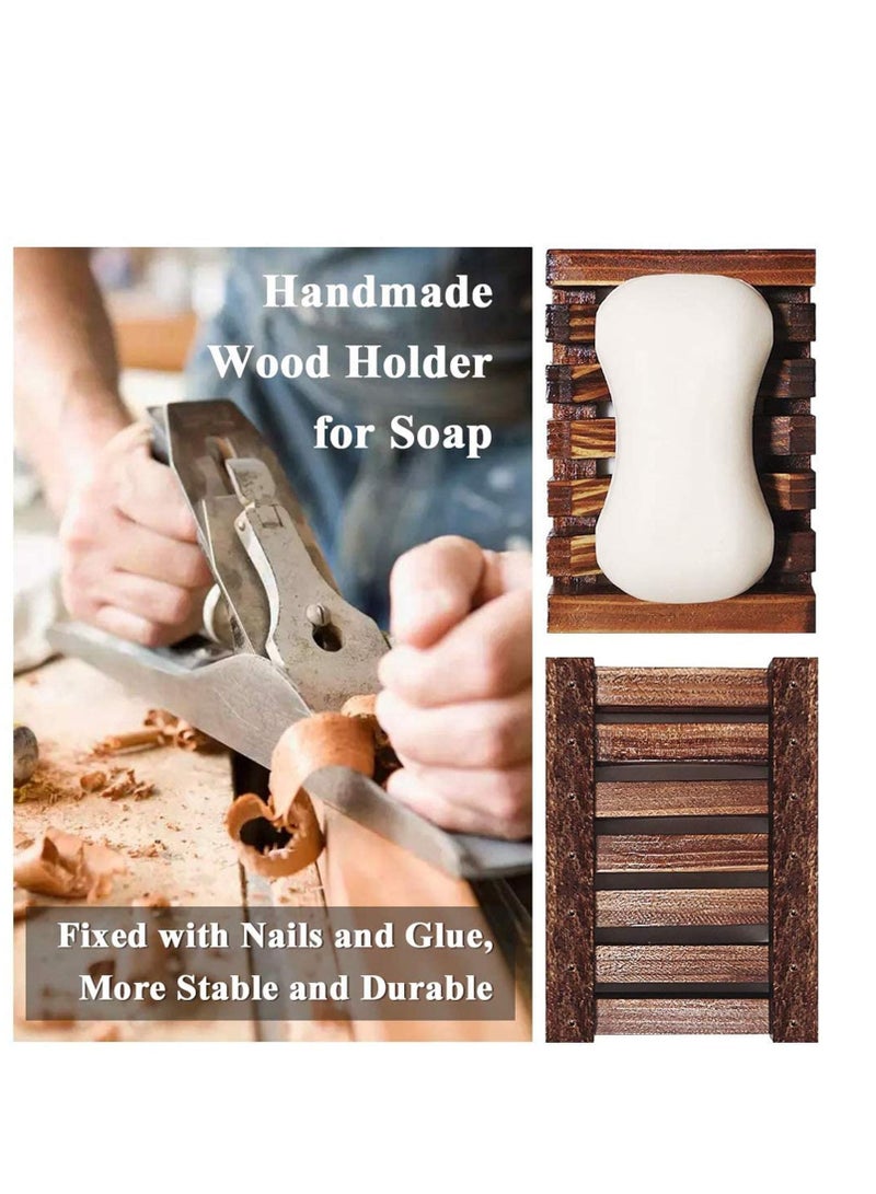 Soap Dishes for Bathroom Shower Holder Dish Tray Kitchen Home Bath Accessories Hand Craft Natural Wood Case Sponges Scrubber (2 Pack) - Image 2