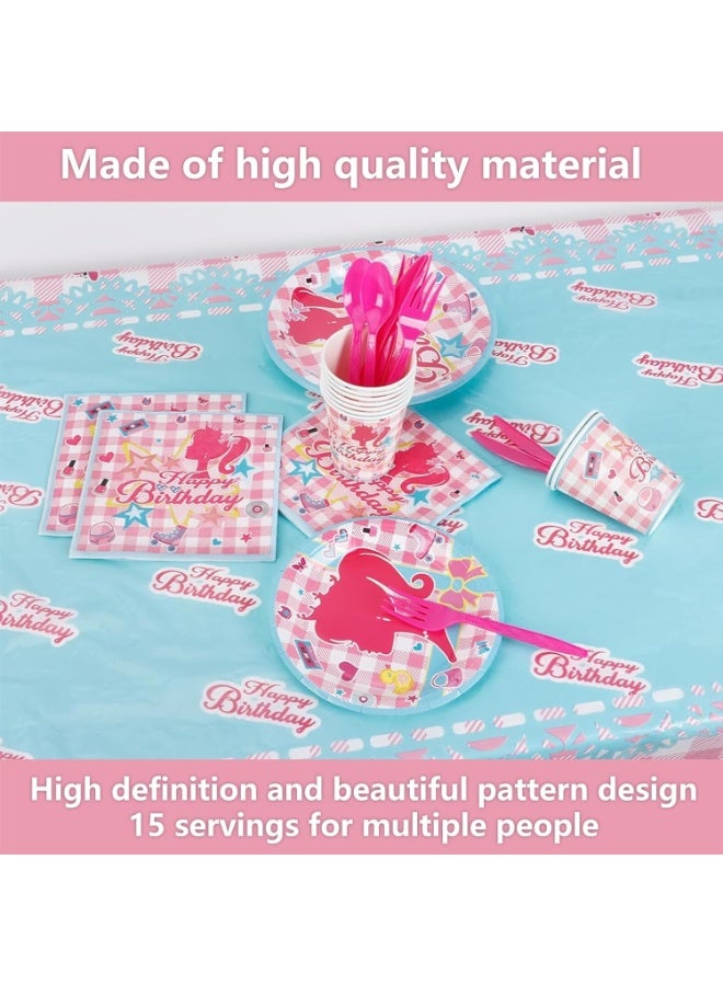 Soofam 141 PCS Pink Princess Birthday Party Supplies, Pink Girl Birthday Party Supplies,Pink Doll Party Derocations for barbie Party Serves 20 Guests Plates and Napkins Cup (barbie) - Image 4