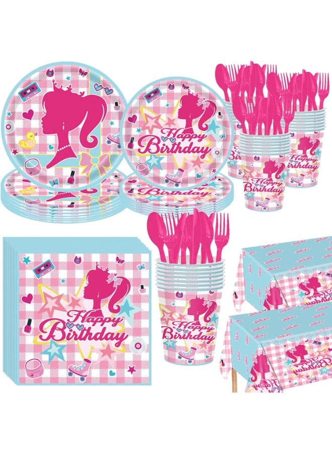 Soofam 141 PCS Pink Princess Birthday Party Supplies, Pink Girl Birthday Party Supplies,Pink Doll Party Derocations for barbie Party Serves 20 Guests Plates and Napkins Cup (barbie) - Image 1