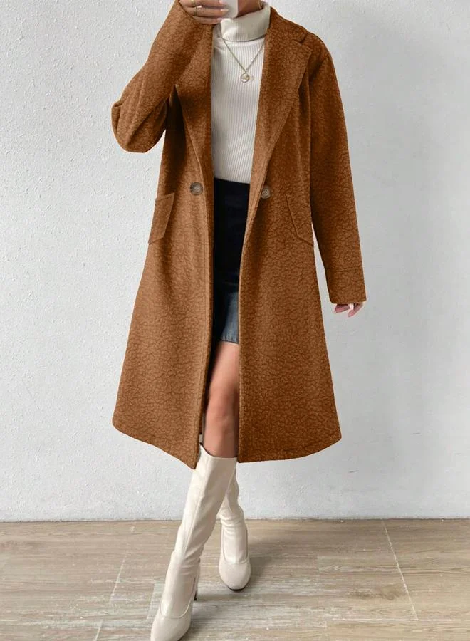 Take Two Take Two Plus Size Lapel Collar Wool Like Midi Coat