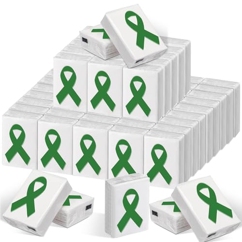 Fullhawl 36 Pack Mental Health Awareness Pocket Tissues Bulk Green Ribbon Mental Health Awareness Month Gifts Favor Travel Pocket Tissue Mini Type Tissues Charity Event Supplies Volunteer Activities - Image 1