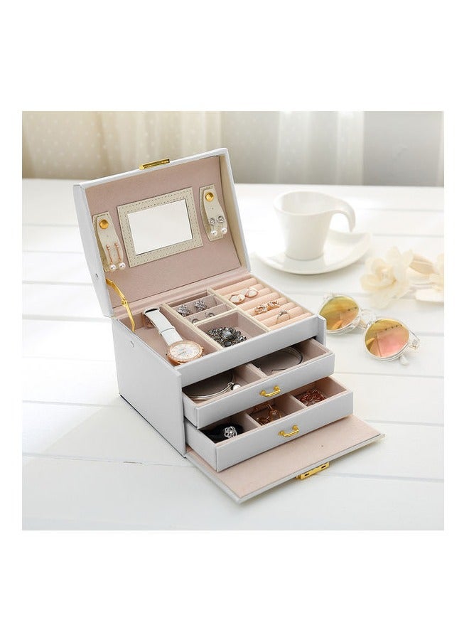 Generic Jewelry Box for Women, Portable 3 Layers Large Jewelry Organizer Box with Mirror, PU Leather Jewelry Box, Jewelry Storage Case for Earring, Ring, Necklace, Bracelets - Image 1