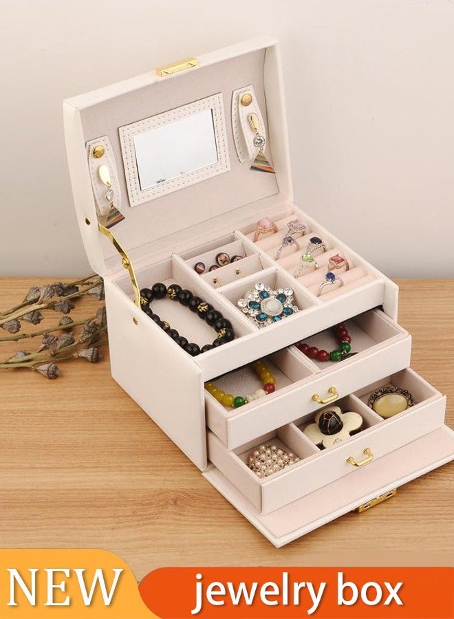 Generic Jewelry Box for Women, Portable 3 Layers Large Jewelry Organizer Box with Mirror, PU Leather Jewelry Box, Jewelry Storage Case for Earring, Ring, Necklace, Bracelets - Image 2