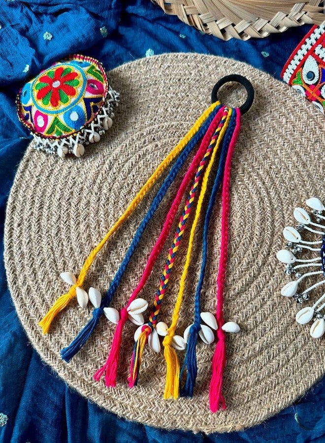 DHANABAPA 1 PCS Navratri Look Hair Braids with Rubber Bands Girl and Women, Hair Accessory for Everyday Style and Rainbow Color Braids ExtensionsHair Color, Boho Chic Style (Multicolour) - Image 1