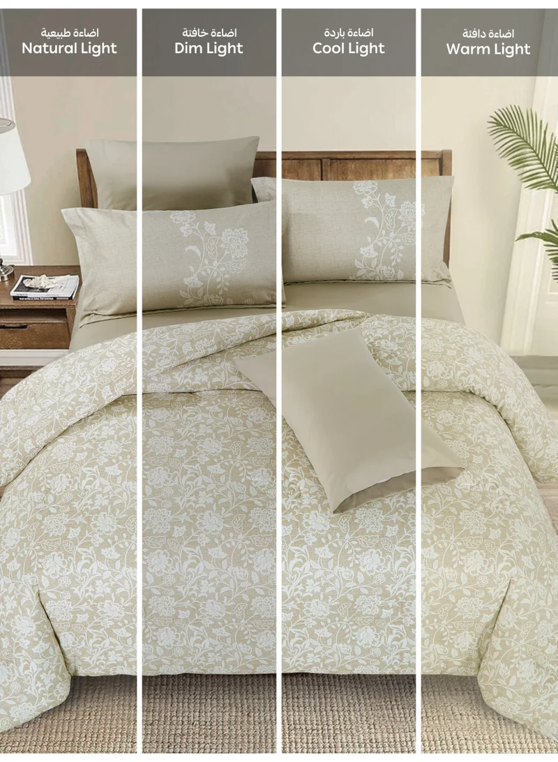 Doona Printed 6-Pcs King Comforter Bedding Set Fits 200x200cm -Includes Comforter, Fitted Sheet, Pillow Shams &amp; Pillowcases – Soft Microfiber Fabric with Soft 350 GSm Filling