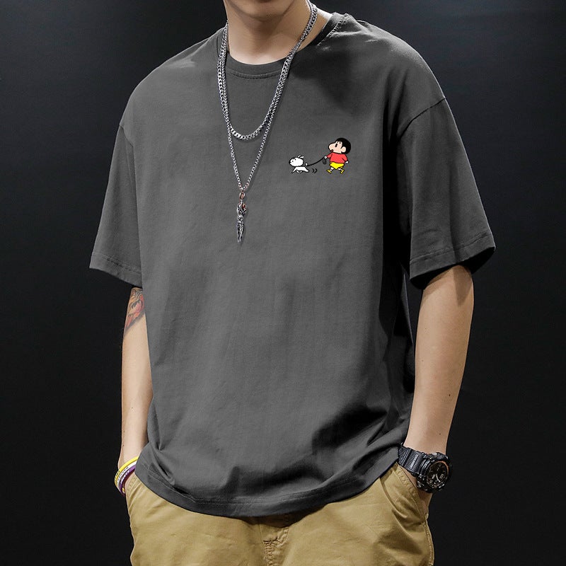 200G Heavy Cotton T-Shirt Men'S Summer Clothes American Printed Cotton Ins Tide Brand Men'S Black Short Sleeve - Image 3