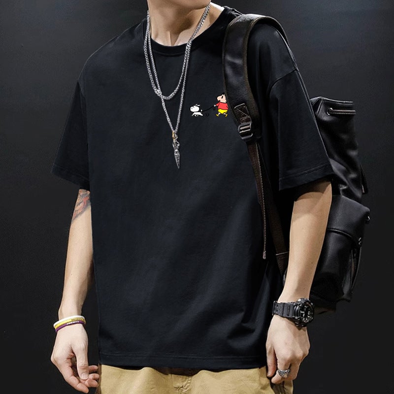 200G Heavy Cotton T-Shirt Men'S Summer Clothes American Printed Cotton Ins Tide Brand Men'S Black Short Sleeve - Image 5