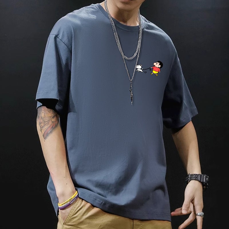 200G Heavy Cotton T-Shirt Men'S Summer Clothes American Printed Cotton Ins Tide Brand Men'S Black Short Sleeve - Image 2