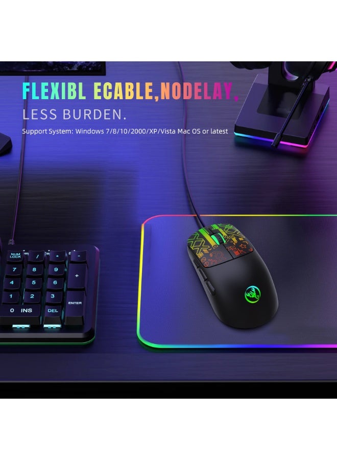 إتش إكس إس جيه ماوس ألعاب سلكي HXSJ RGB - 7200 نقطة في البوصة قابلة للتعديل، أزرار قابلة للبرمجة، ماوس كمبيوتر USB مريح مع إضاءة خلفية LED للكمبيوتر / الكمبيوتر المحمول / PS5 / Xbox - ماوس HXSJ FPS MMO Gamer - Image 3