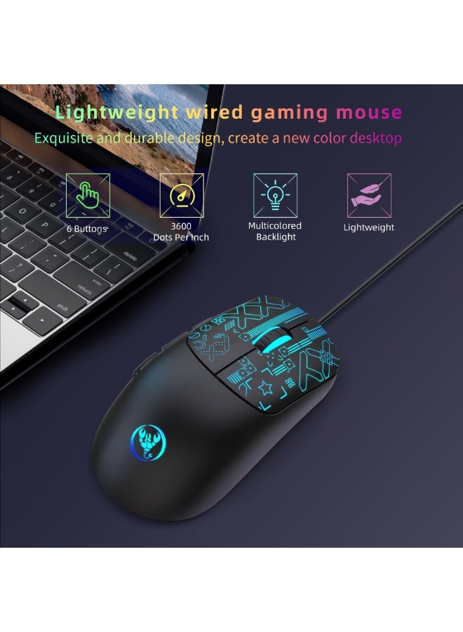 إتش إكس إس جيه ماوس ألعاب سلكي HXSJ RGB - 7200 نقطة في البوصة قابلة للتعديل، أزرار قابلة للبرمجة، ماوس كمبيوتر USB مريح مع إضاءة خلفية LED للكمبيوتر / الكمبيوتر المحمول / PS5 / Xbox - ماوس HXSJ FPS MMO Gamer - Image 4