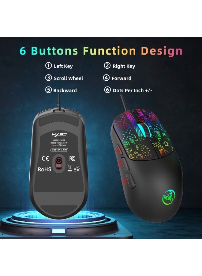 إتش إكس إس جيه ماوس ألعاب سلكي HXSJ RGB - 7200 نقطة في البوصة قابلة للتعديل، أزرار قابلة للبرمجة، ماوس كمبيوتر USB مريح مع إضاءة خلفية LED للكمبيوتر / الكمبيوتر المحمول / PS5 / Xbox - ماوس HXSJ FPS MMO Gamer - Image 5