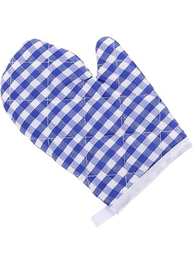 Dark Blue Plaid Heat Resistant Oven Glove Microwave Safe Kitchen Protective Baking Mittens - Image 1