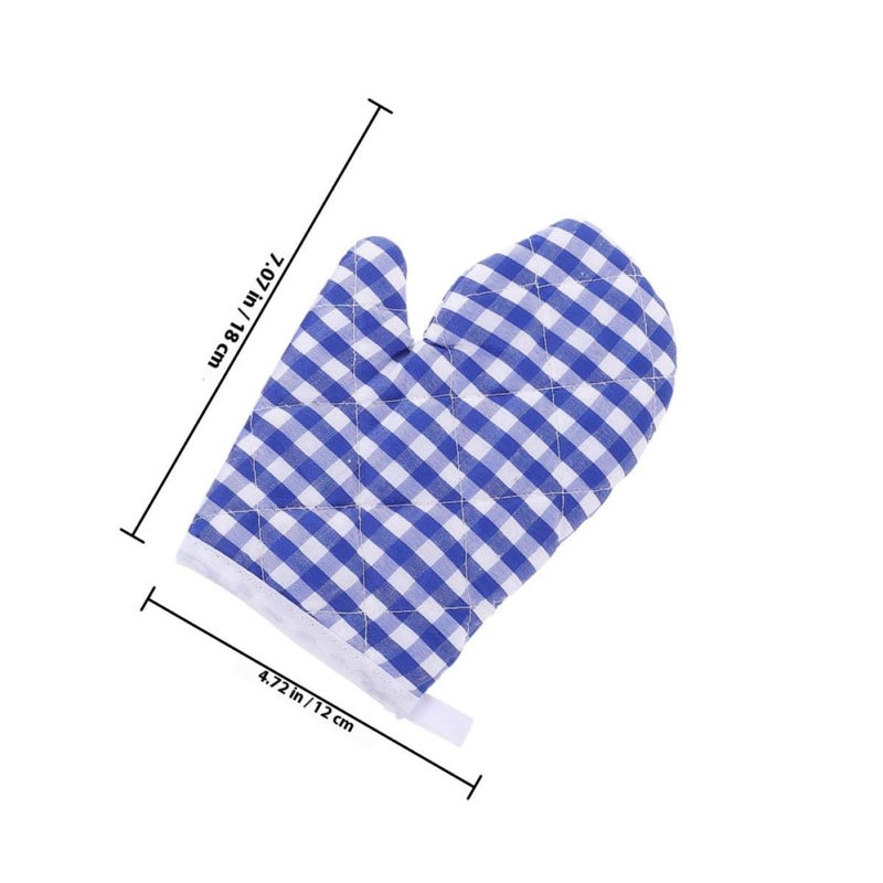 Dark Blue Plaid Heat Resistant Oven Glove Microwave Safe Kitchen Protective Baking Mittens - Image 3