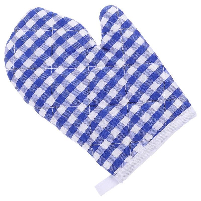 Dark Blue Plaid Heat Resistant Oven Glove Microwave Safe Kitchen Protective Baking Mittens - Image 2