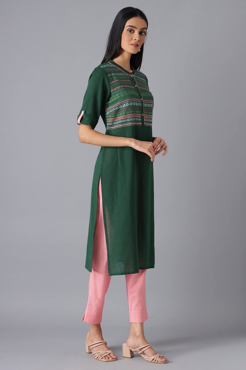 Aurelia Green Geometric Printed Printed Cotton Regular Kurta for Women - Image 4