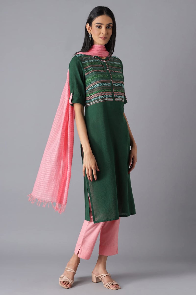 Aurelia Green Geometric Printed Printed Cotton Regular Kurta for Women - Image 5