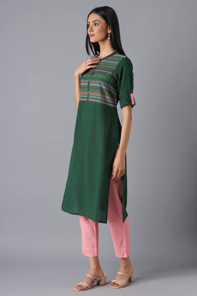 Aurelia Green Geometric Printed Printed Cotton Regular Kurta for Women - Image 3