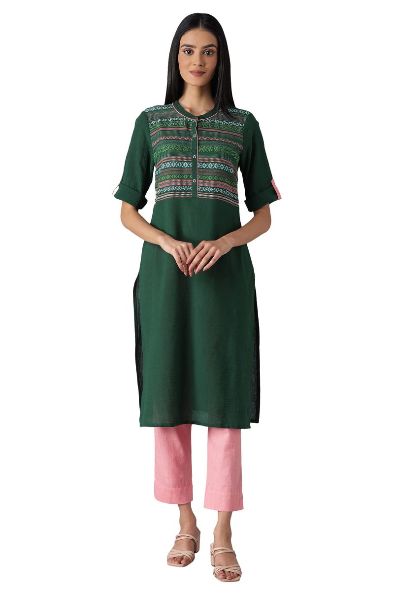 Aurelia Green Geometric Printed Printed Cotton Regular Kurta for Women - Image 1