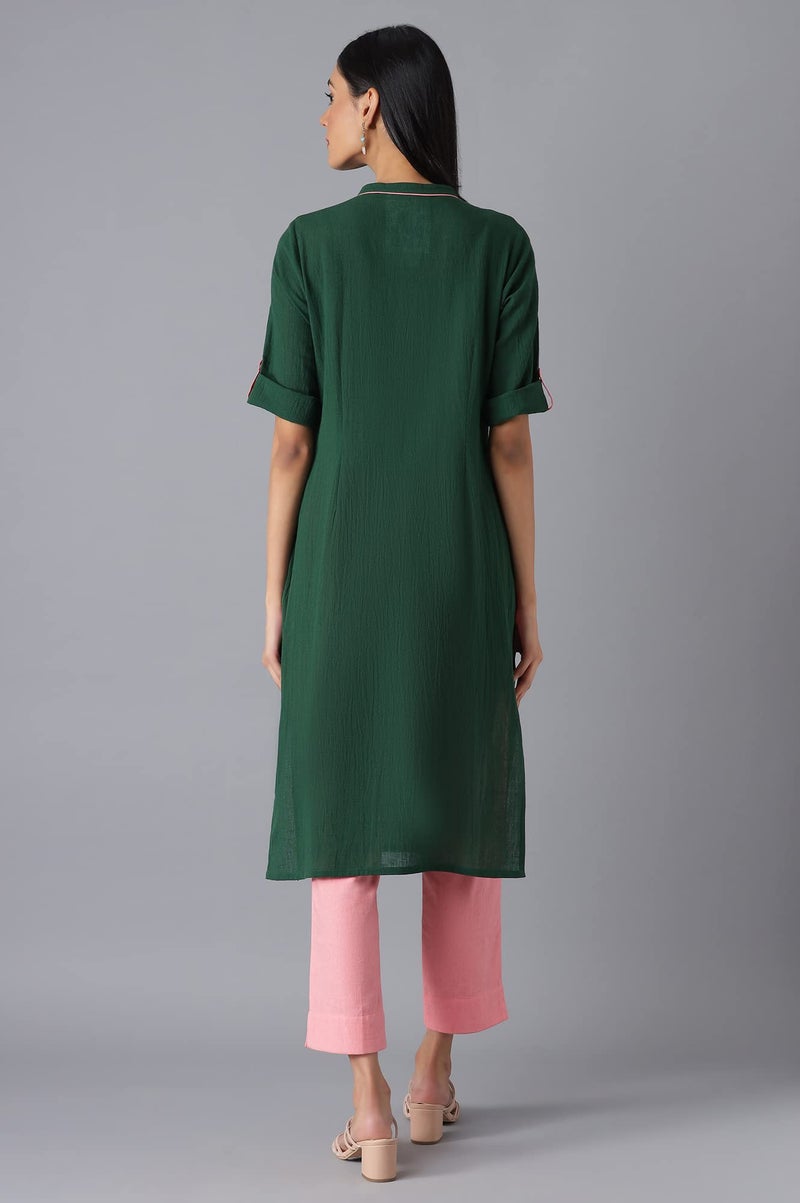 Aurelia Green Geometric Printed Printed Cotton Regular Kurta for Women - Image 2