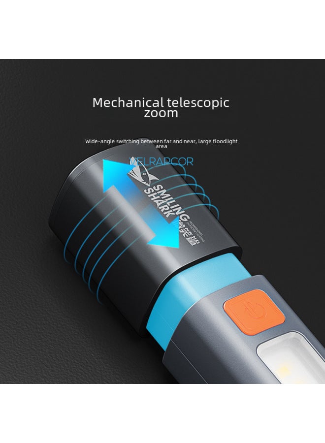 Loquat Outdoor Mini High-brightness Long-range Cob Large Floodlight Handheld Flashlight Zoomable Design Lock Buckle Design-Color:622b Telescopic Flashlight-black - Image 4