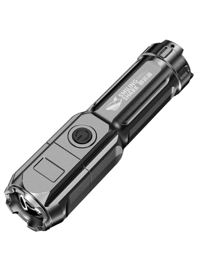 Loquat Outdoor Mini High-brightness Long-range Cob Large Floodlight Handheld Flashlight Zoomable Design Lock Buckle Design-Color:622b Telescopic Flashlight-black - Image 1