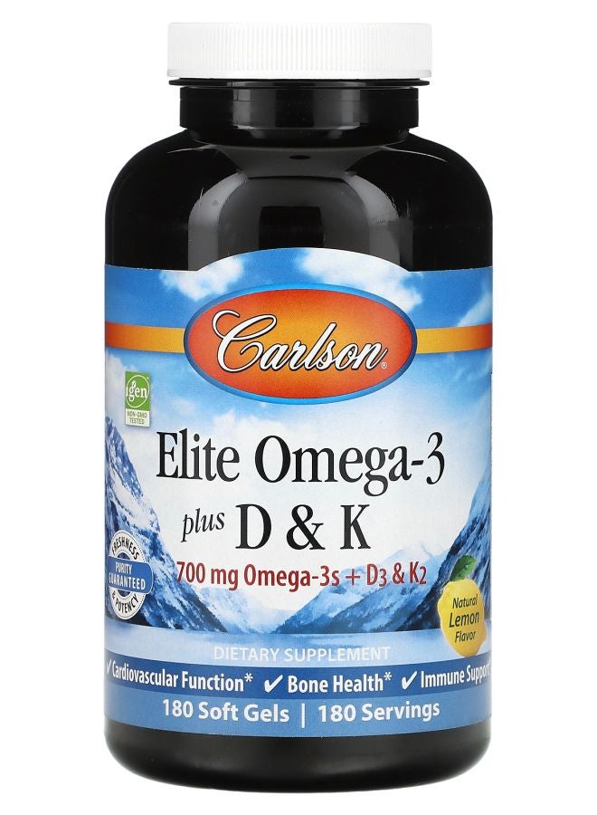 Elite Omega3 Plus D & K Natural Lemon Flavor 180 Soft Gels