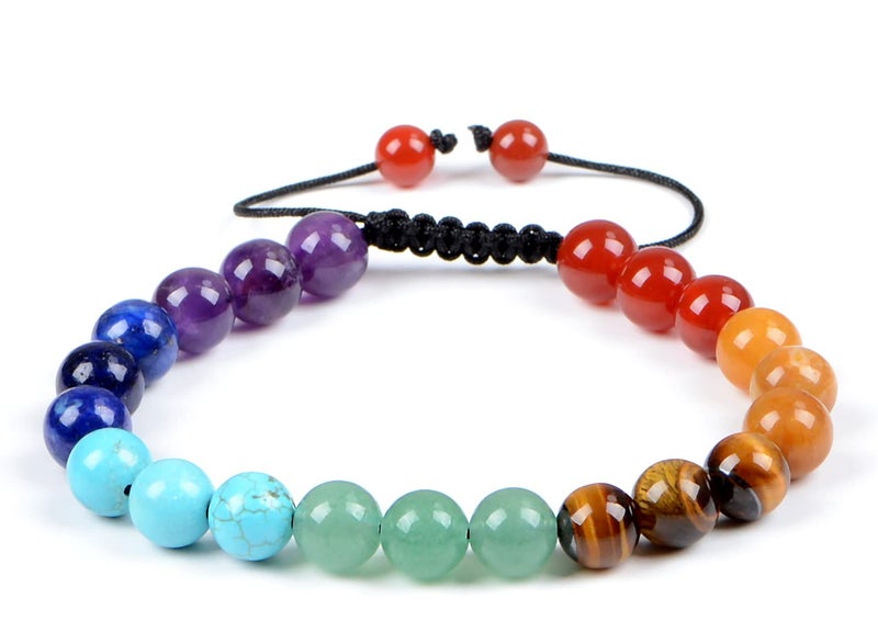 AD Beads Handmade Natural Healing Power 7-Chakra Stones Gemstone Crystal Round Beads Unisex Adjustable Macrame Bracelets 8mm - Image 1