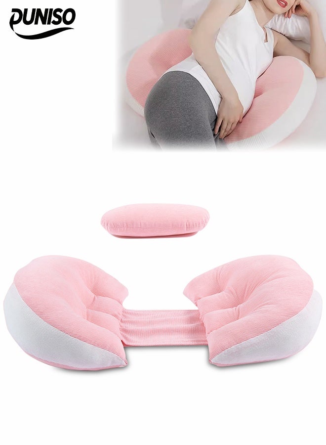 DUNISO Maternity Pillow for Sleeping, Super Soft and Comfortable Side Sleeping Support for Back, Belly, and Legs for Pregnant Women, Pregnancy Pillow with Detachable and Adjustable Pillow Cover，Romanti Pink  - Image 1