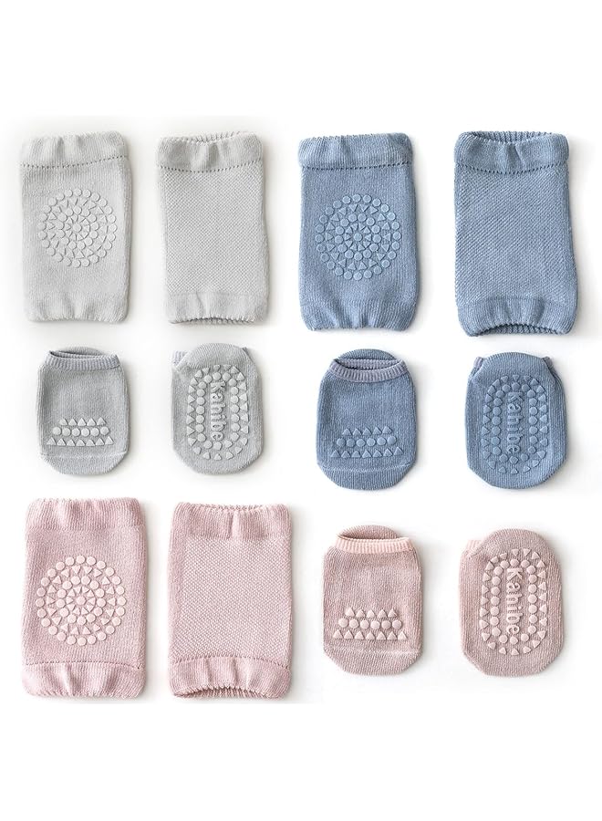 ECVV 3 Pair Knee Pad & Crawling Sock Set Comprising 3 Non Slip Baby Crawling Socks & 3 Secure Knee Protectors Essential Safety Gear For Kids Aged 1 3 - Image 1