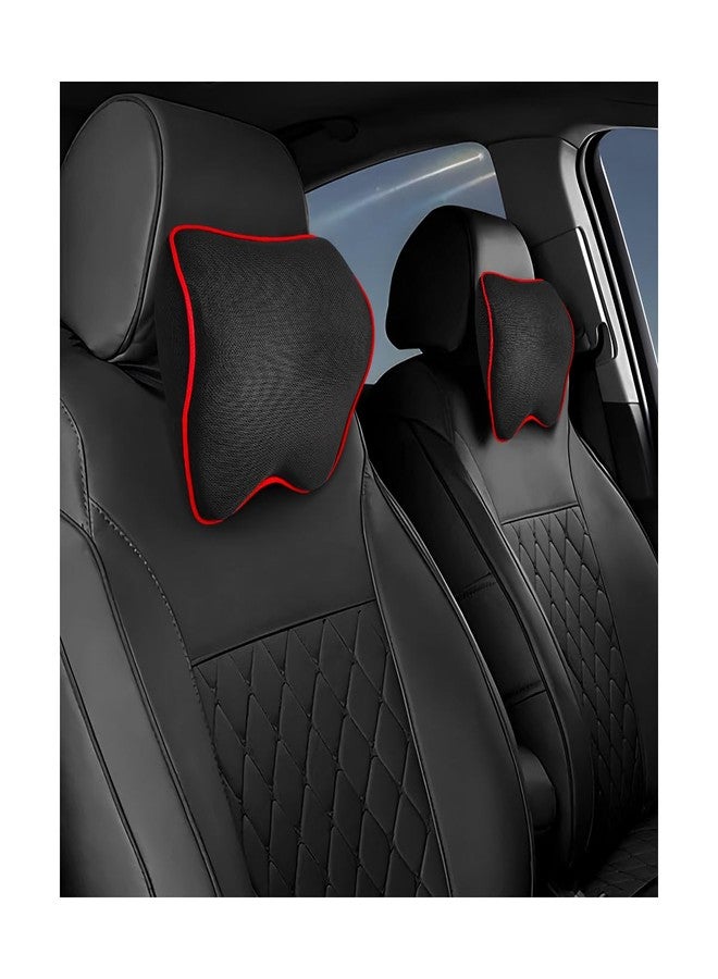 FSTURIOS 2PCS Car Neck Pillow, Soft Memory Foam Car Seat Neck Support Pillow with Adjustable Strap, Ergonomic Design Removable Headrest Cushion for Neck Pain Fatigue Relief (Black&Red) - Image 1