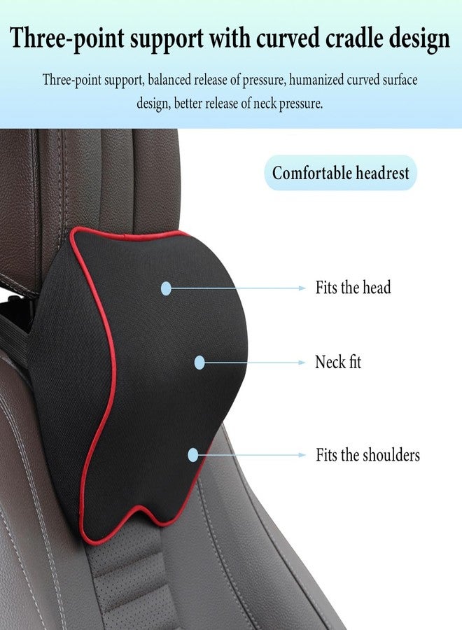 FSTURIOS 2PCS Car Neck Pillow, Soft Memory Foam Car Seat Neck Support Pillow with Adjustable Strap, Ergonomic Design Removable Headrest Cushion for Neck Pain Fatigue Relief (Black&Red) - Image 3
