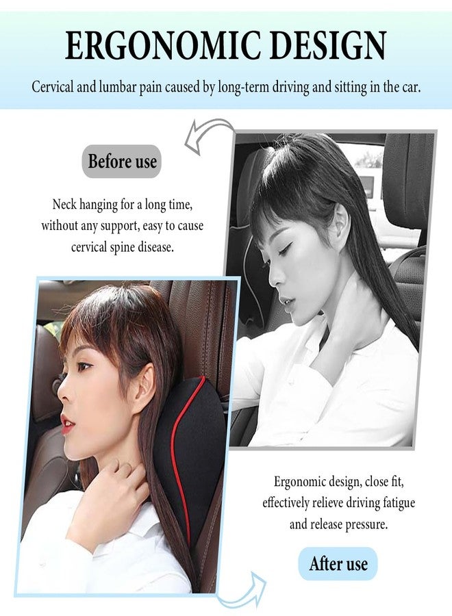 FSTURIOS 2PCS Car Neck Pillow, Soft Memory Foam Car Seat Neck Support Pillow with Adjustable Strap, Ergonomic Design Removable Headrest Cushion for Neck Pain Fatigue Relief (Black&Red) - Image 5