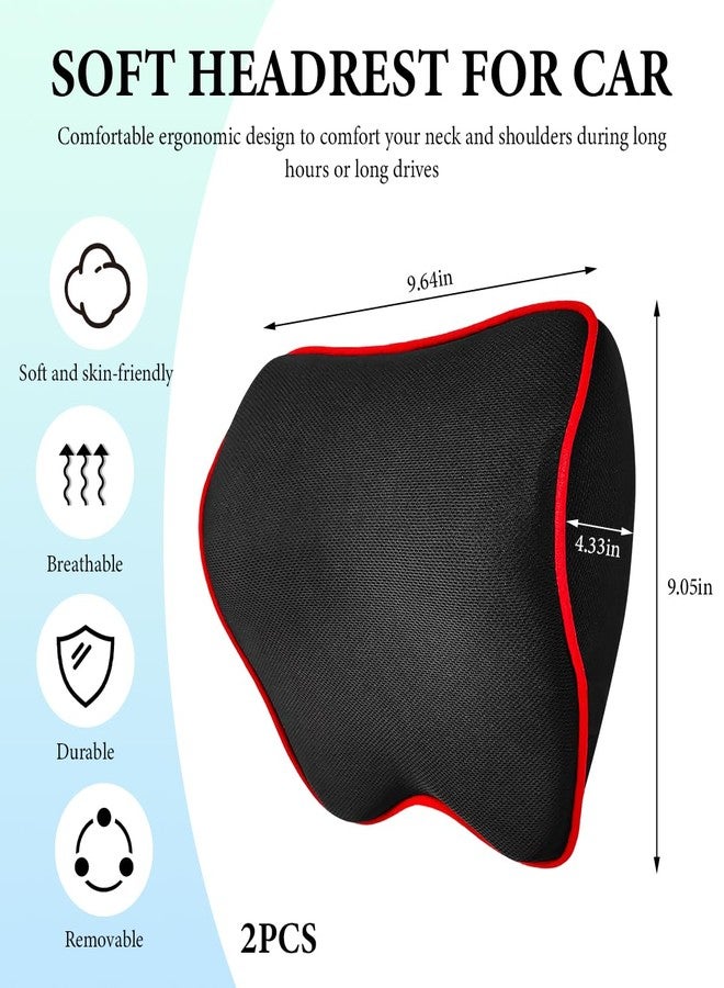 FSTURIOS 2PCS Car Neck Pillow, Soft Memory Foam Car Seat Neck Support Pillow with Adjustable Strap, Ergonomic Design Removable Headrest Cushion for Neck Pain Fatigue Relief (Black&Red) - Image 2