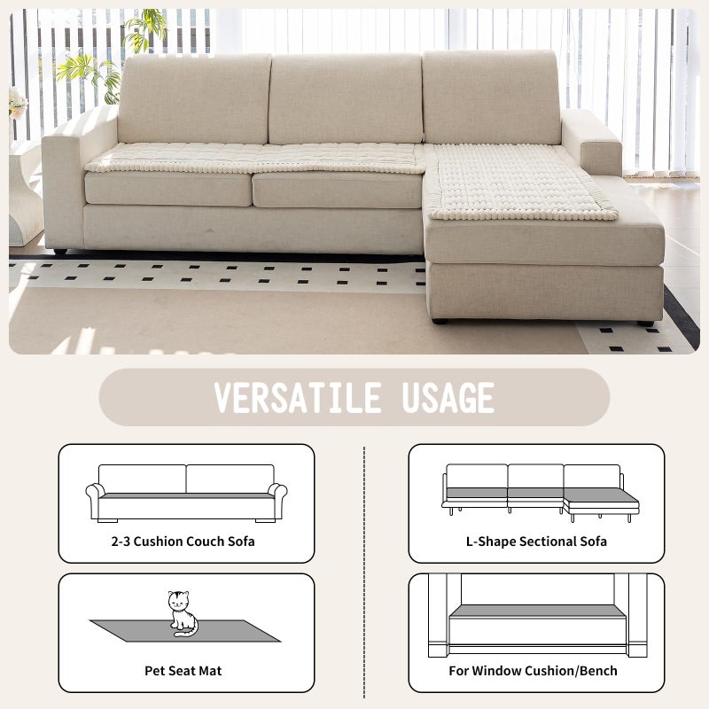 MDSASFD Sofa Couch Cover, Sofa Covers for Dogs Washable, Non-Slip Striped Sofa Slipcovers for Sectional Sofa, Sofa Cover Furniture Protector for L Shaped(Beige White 27.6"x 82.7") - Image 4