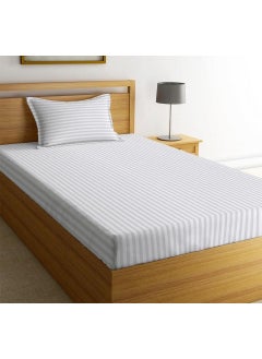 Money Home Decor Money Home Decor Cotton Feel 220 TC Satin Stripe Single Bedsheet with 1 Pillow Cover FadeResistant Soft Hypoallergenic Bedspread for Single Bed 152x225 Cm Single SizeWhite  - Image 1