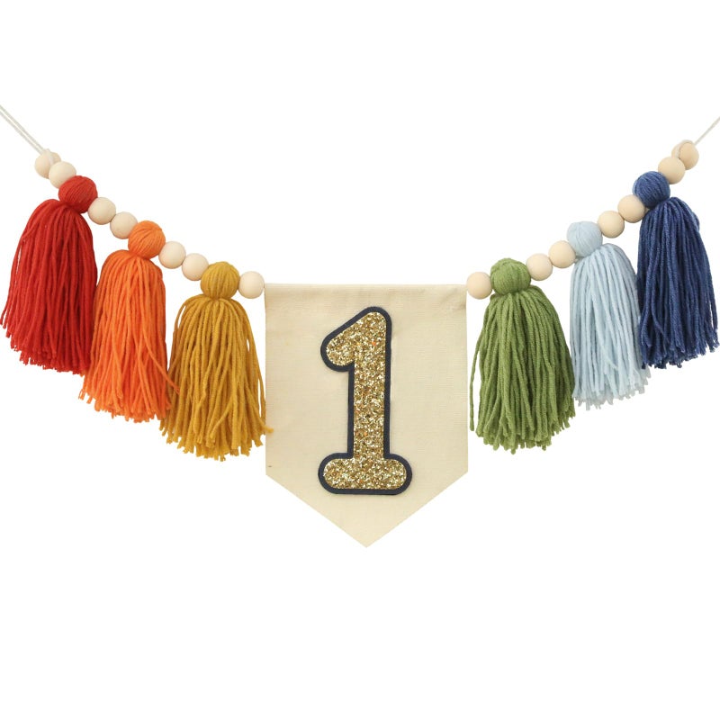 Ereniko Handmade Rainbow 1St Birthday High Chair Banner Party Decoration For Girl Baby Wall Hangings Decorative Happy One Birthday Boy Photoshoot Props Photo Props - Image 2