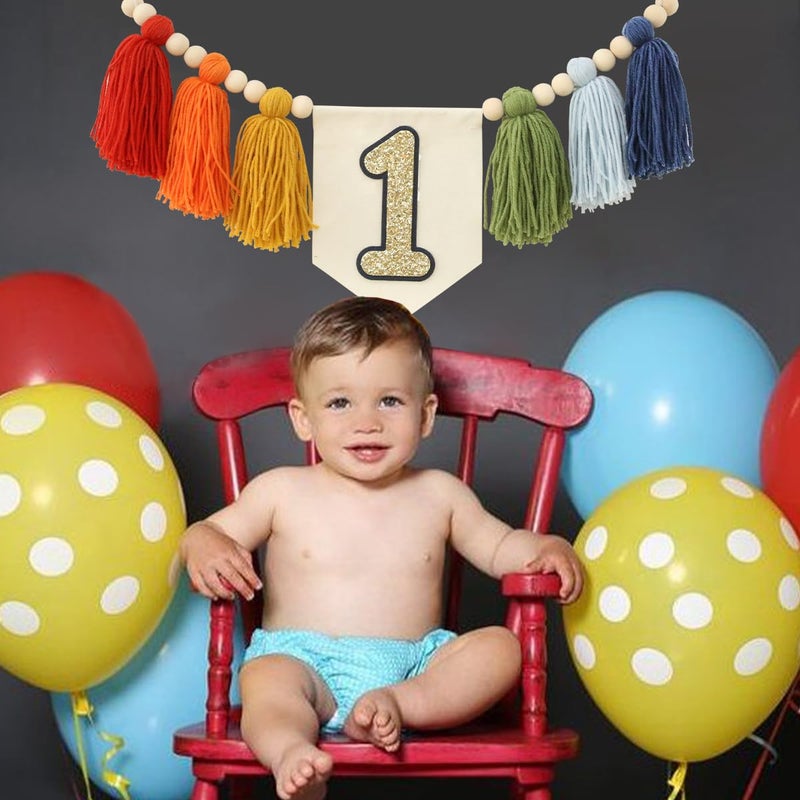Ereniko Handmade Rainbow 1St Birthday High Chair Banner Party Decoration For Girl Baby Wall Hangings Decorative Happy One Birthday Boy Photoshoot Props Photo Props - Image 5