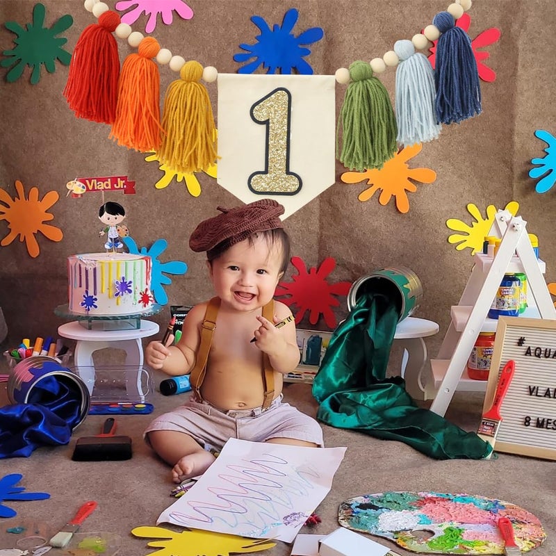 Ereniko Handmade Rainbow 1St Birthday High Chair Banner Party Decoration For Girl Baby Wall Hangings Decorative Happy One Birthday Boy Photoshoot Props Photo Props - Image 4