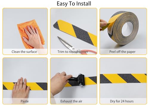 ONTWIE 2 Inch X 32.8ft Non Slip Safety Grip Tape for Stairs Steps Non Skid Tread High Traction Friction/Strong Grip Abrasive Adhesive Hazard Caution Tape- Black/Yellow - Image 4