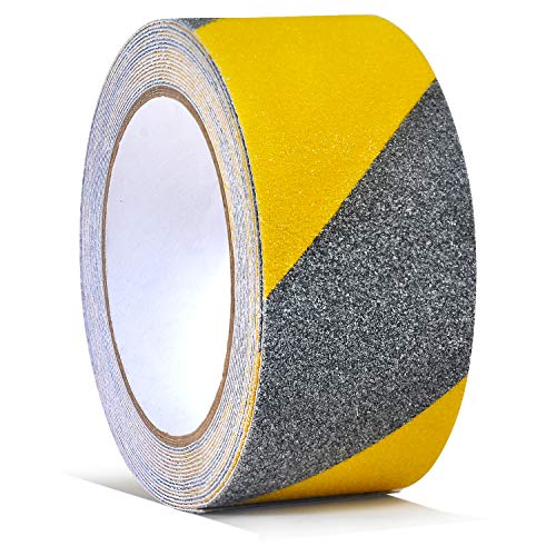ONTWIE 2 Inch X 32.8ft Non Slip Safety Grip Tape for Stairs Steps Non Skid Tread High Traction Friction/Strong Grip Abrasive Adhesive Hazard Caution Tape- Black/Yellow - Image 1