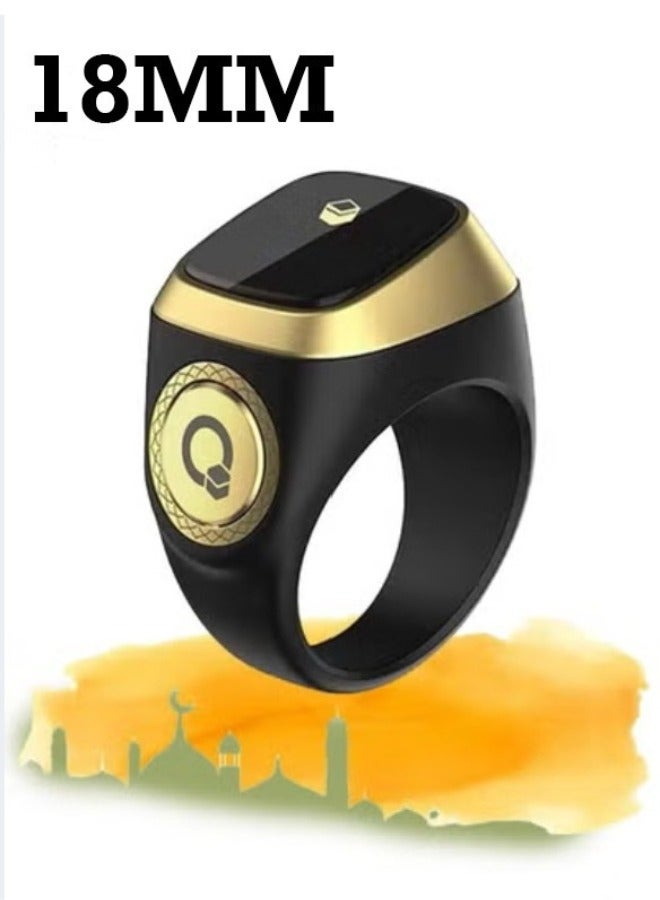 iQIBLA Smart Tasbih Zikr Ring Muslim Prayer Prayer timing reminder OLED display Tasbih Counter Smart Ring Wearable Technology Waterproof Black 18mm USB ((Black)) ((Pack Of 1)) ((18MM))  - Image 1